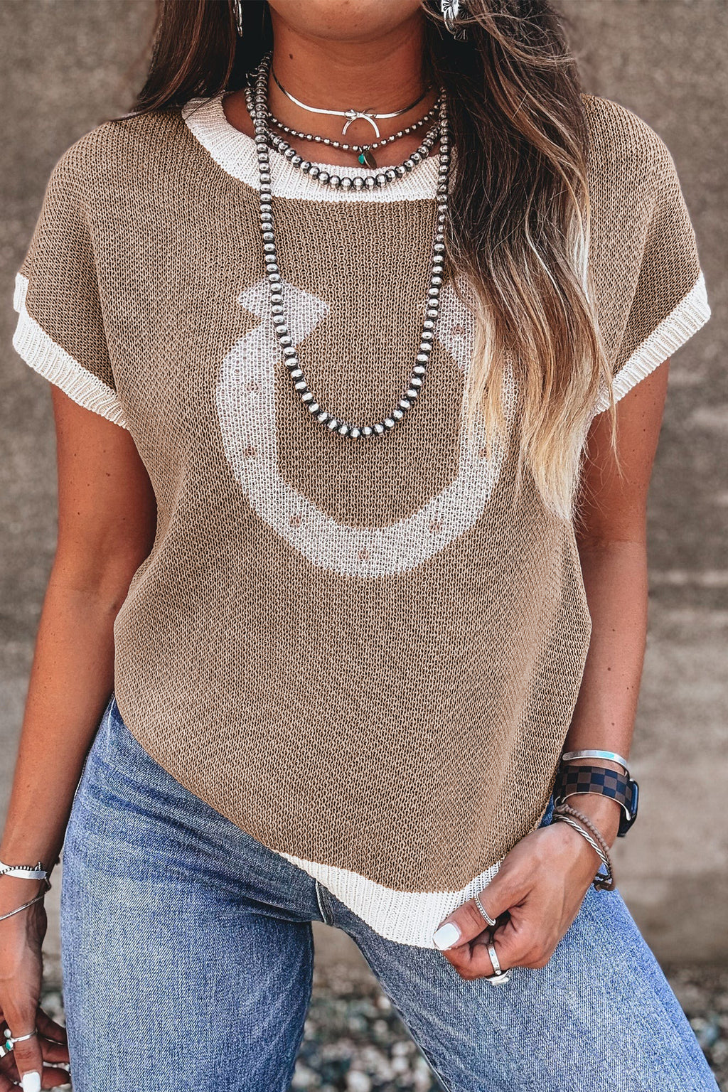 Horse Shoe Short Sleeve Sweater